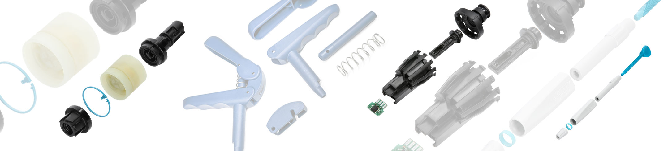 Baugruppenspezifische Montage zeigt die Komponenten aufgesplittert präzise montiert. Hersteller Fertigung Produzent Leiferant Schnitzler Kunststofftechnik in Küps bei Kronach, Region Oberfranken, Bayern, Deutschland